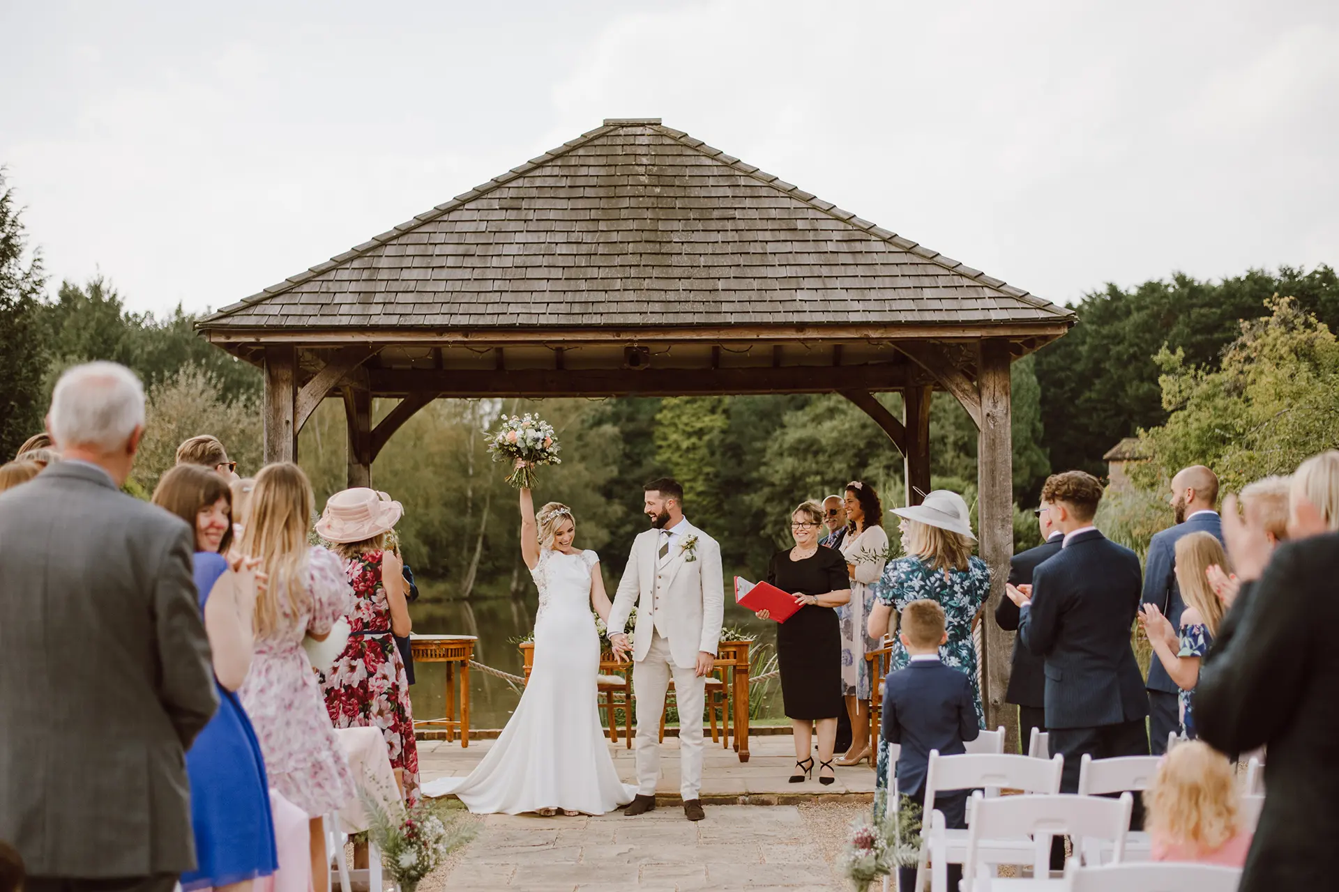Brookfield Barn couple just married outdoor ceremony