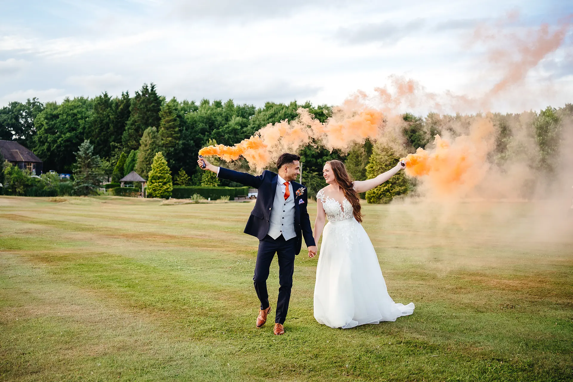 Brookfield-Barn-couple-with-orange-smoke-bomb