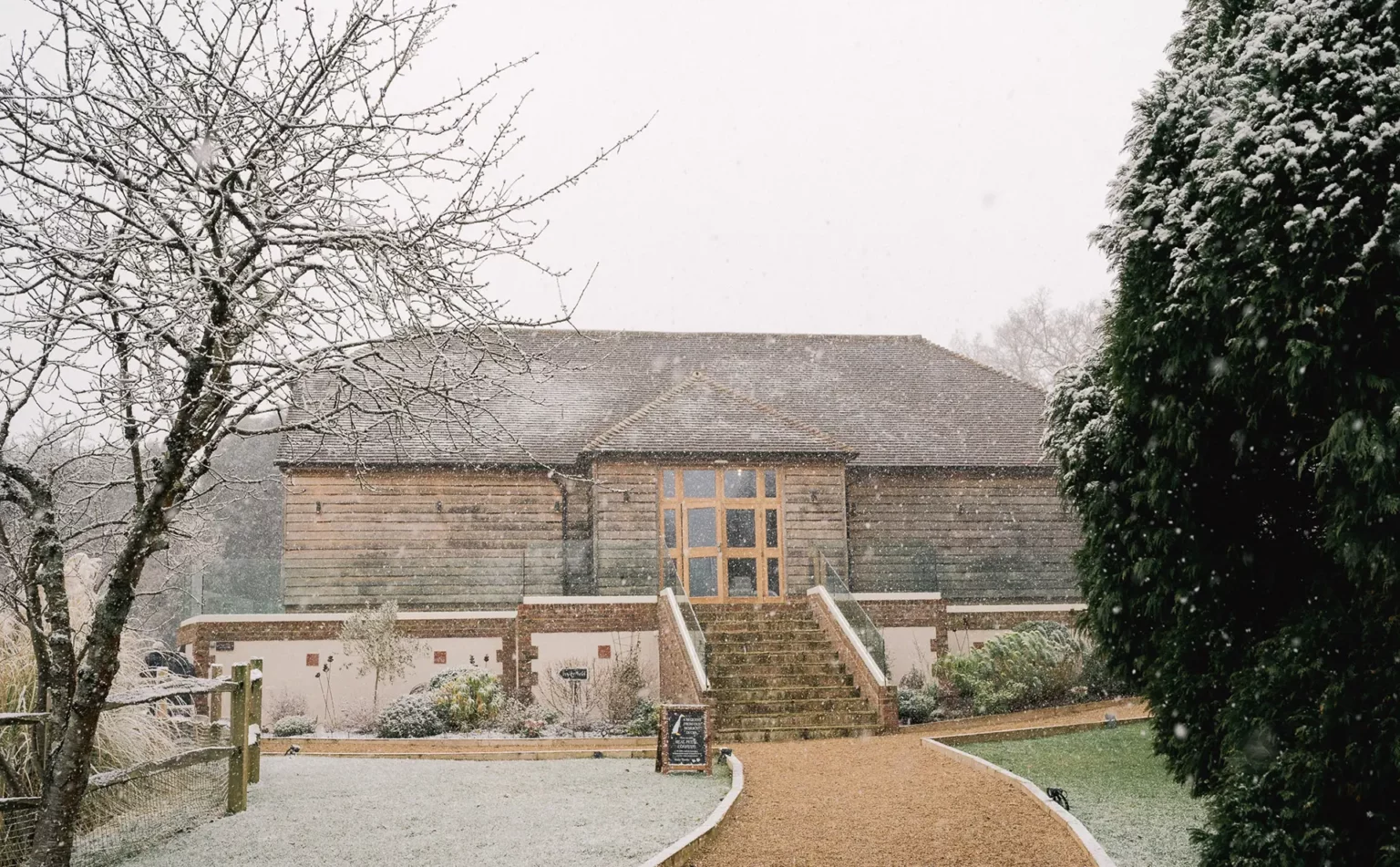 Brookfield Barn wedding venue in the snow