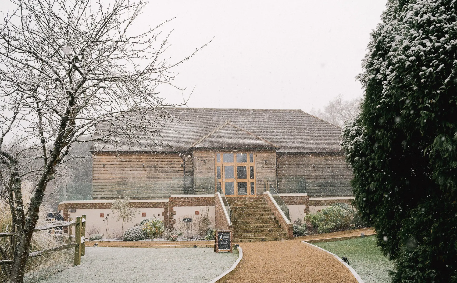 Brookfield Barn wedding venue in the snow