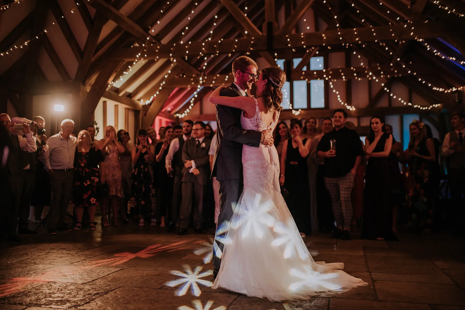 bride and groom first dance at brookfield barn