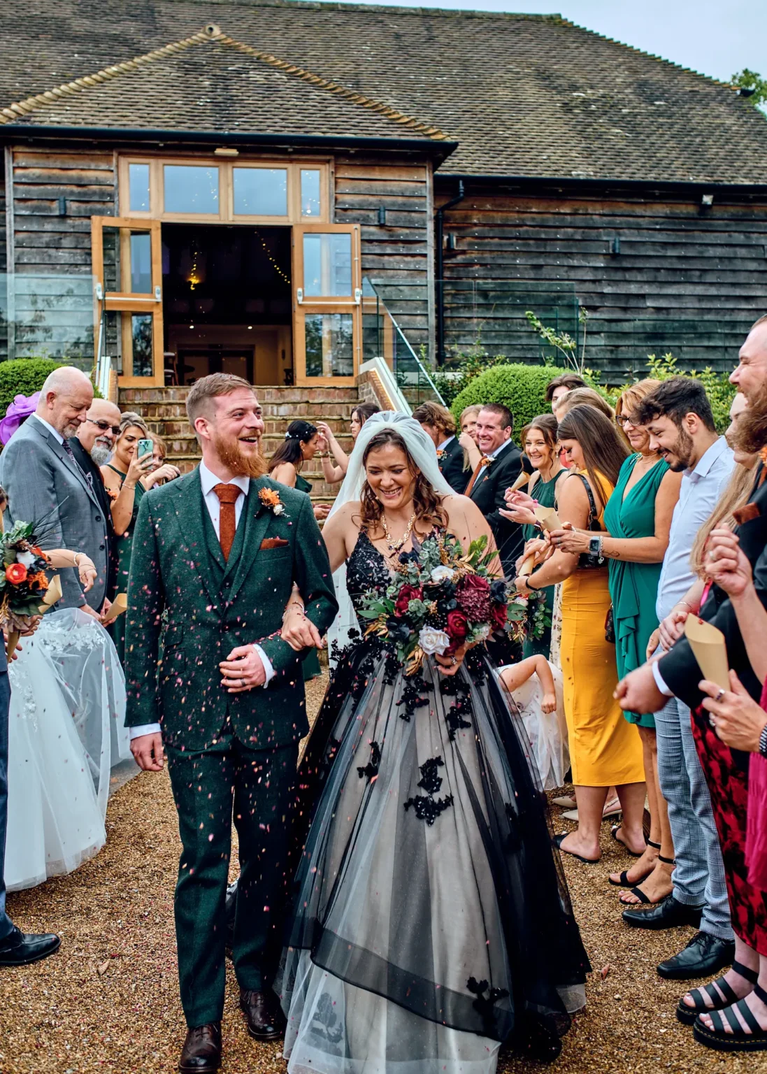 Brookfield Barn bride and groom just married autumn wedding