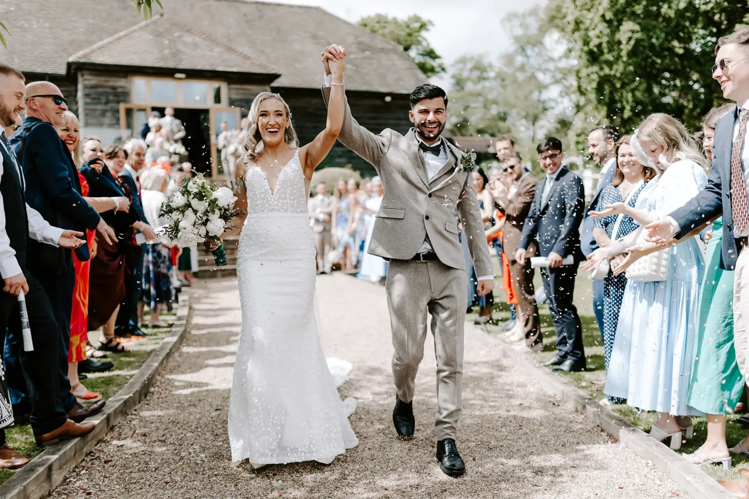 Brookfield Barn bride and groom just married spring wedding