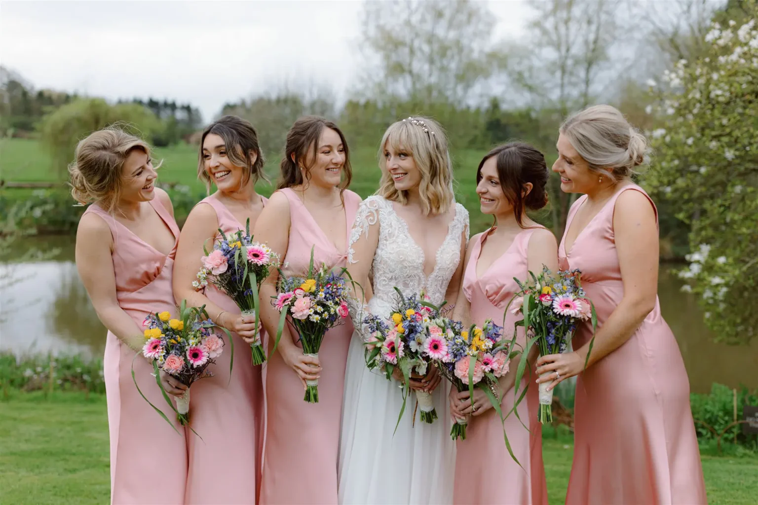 Brookfield Barn spring wedding bridesmaids