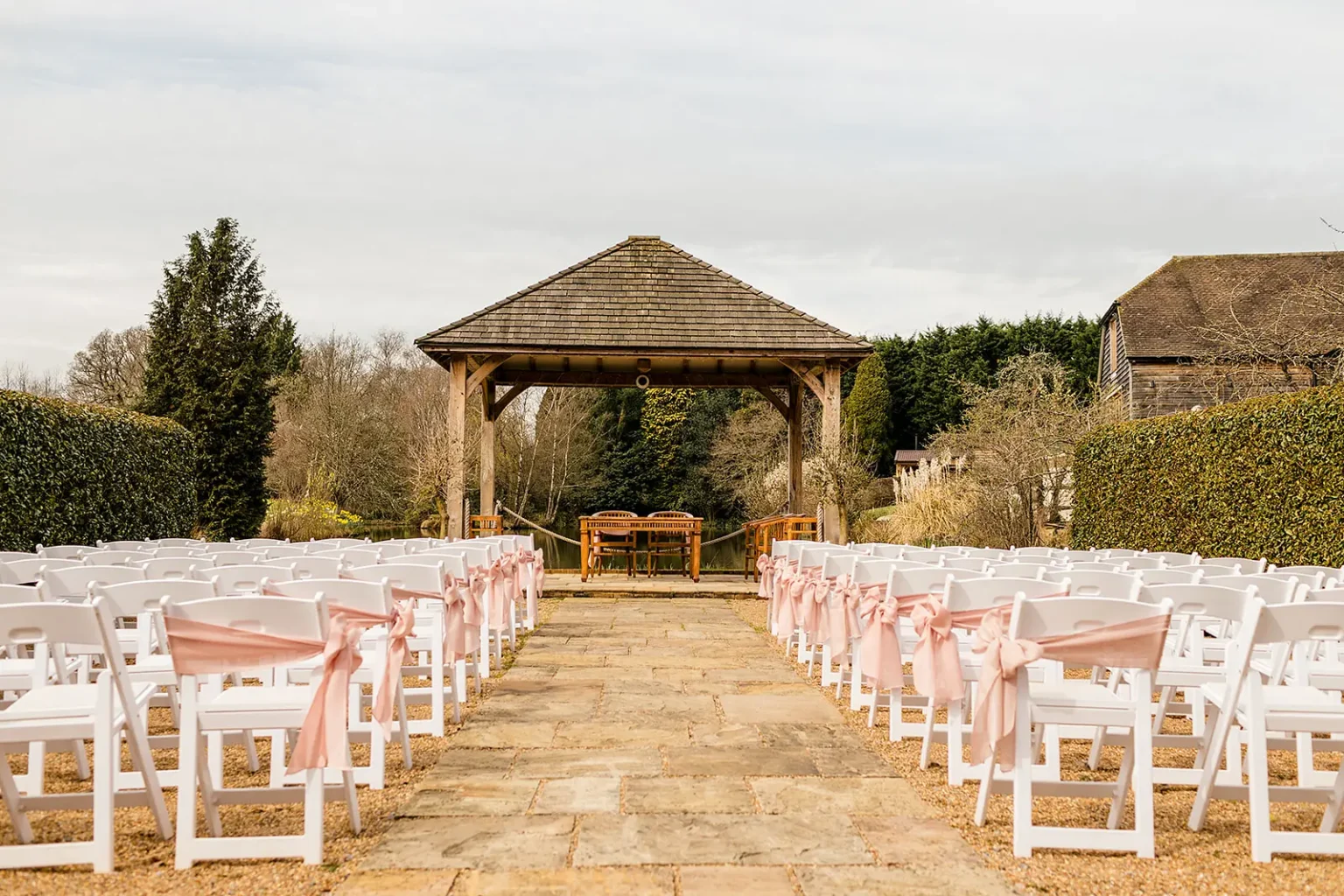 Brookfield Barn spring wedding outdoor ceremony setup