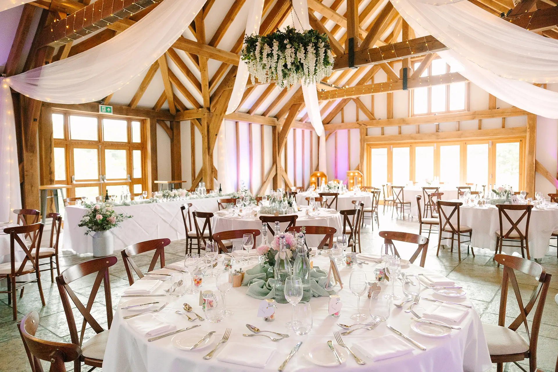 Brookfield Barn wedding reception setup summer