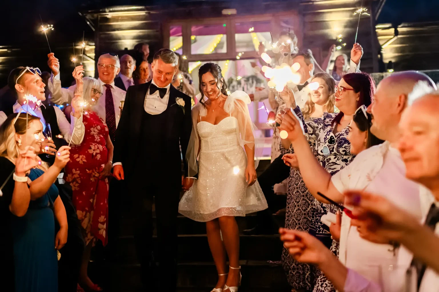 Brookfield Barn winter wedding sparklers